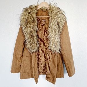 Wool Coat With Faux Fir Collar